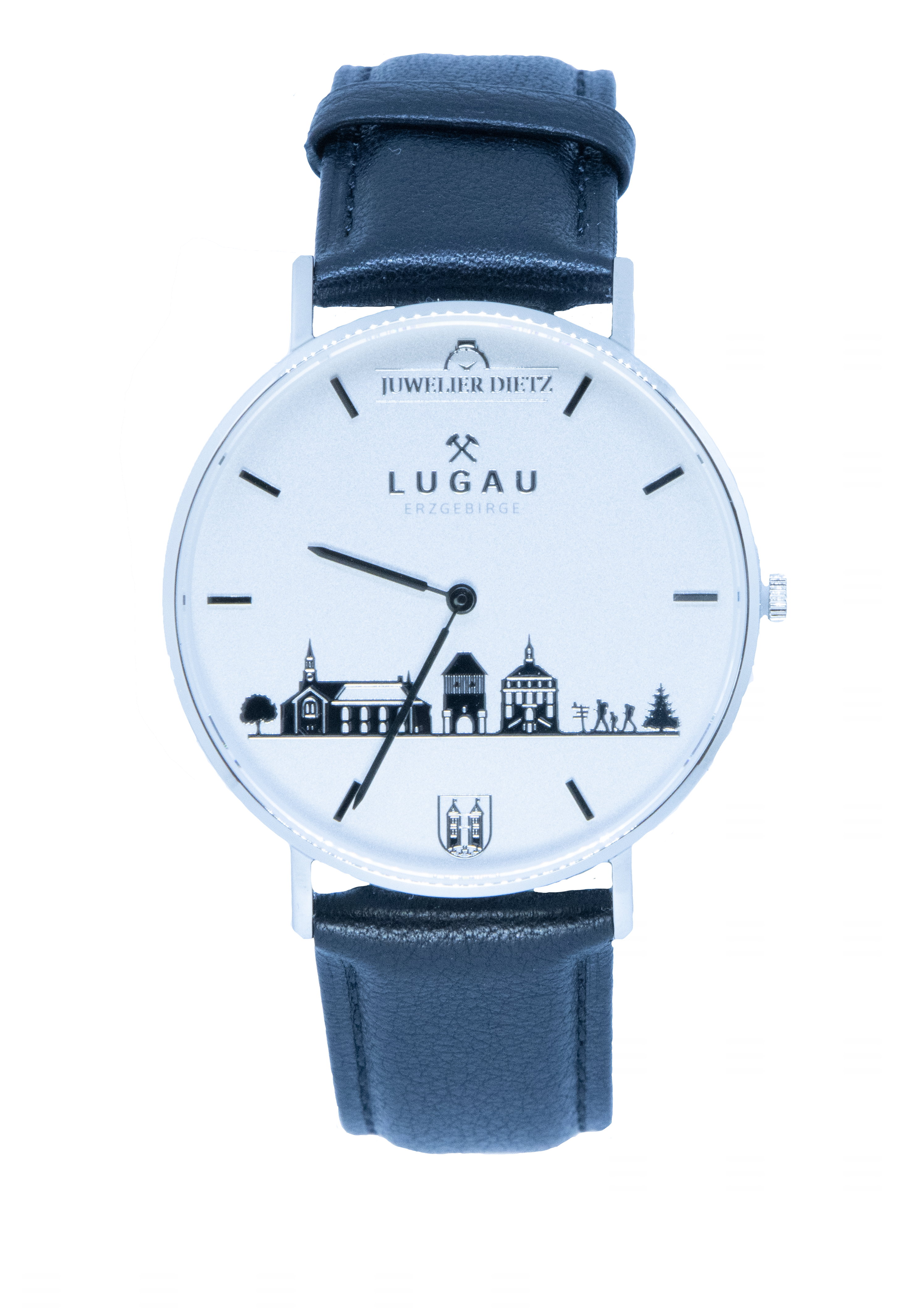 Juwelier Dietz "DIE LUGAU UHR" Edition 1 Edelstahl Lederband schwarz