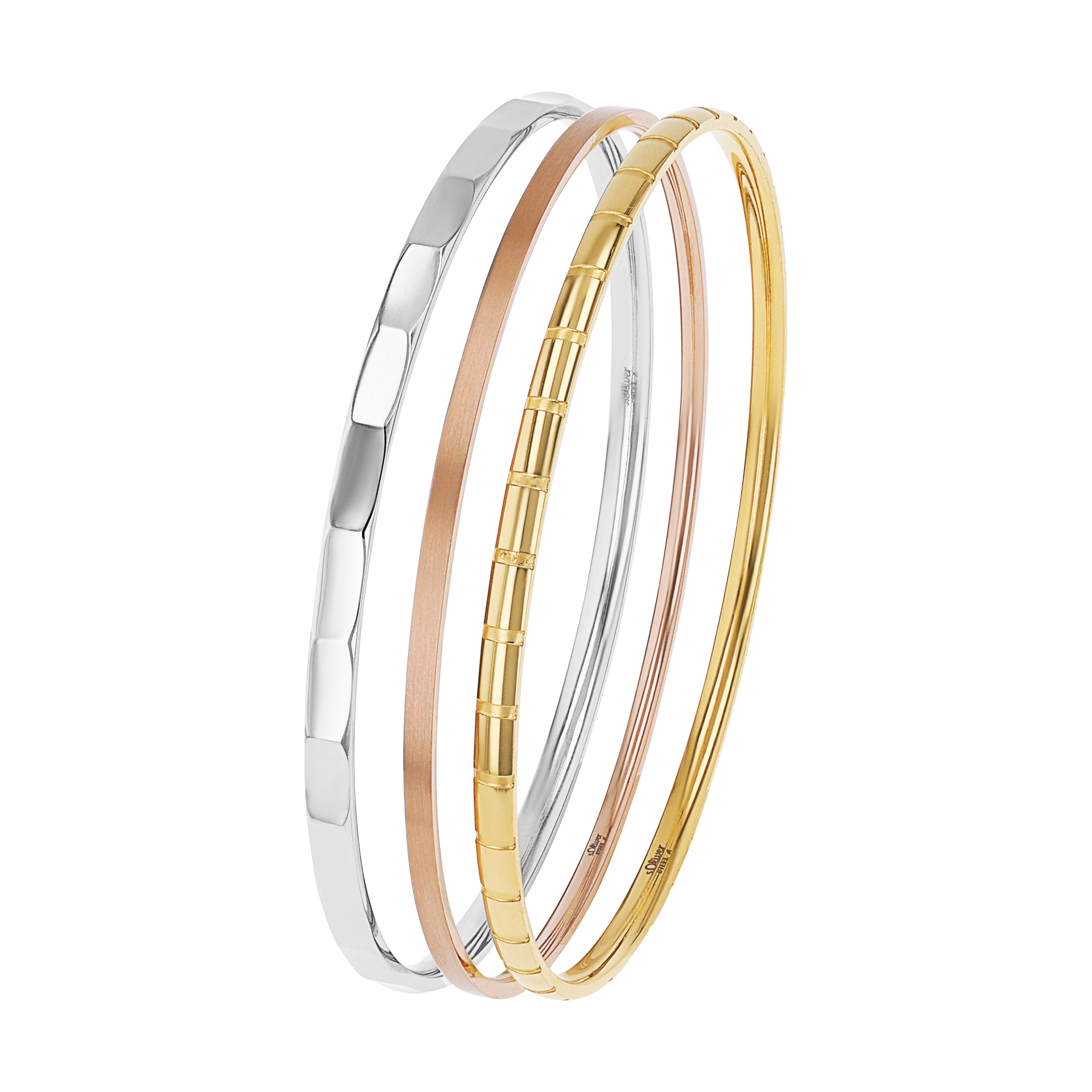s.Oliver Damen Armreif Set 2038894 dreiteilig Edelstahl Gelbgold + Roségold IP 