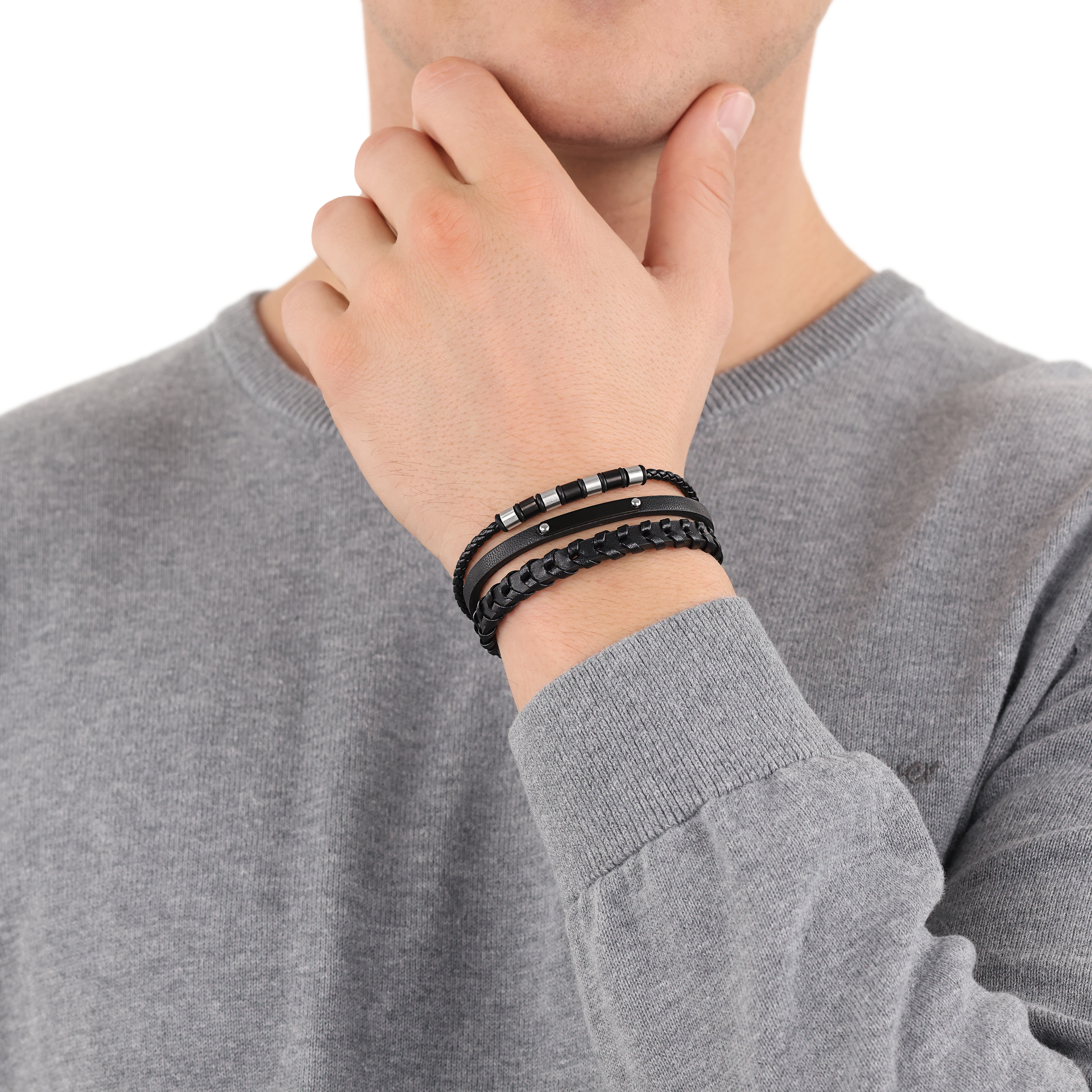 s.Oliver Herren Armband 2039735 Leder schwarz Edelstahl