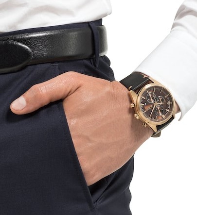 JOOP! Herren Armbanduhr Chronograph 2034580 Edelstahl gelbgold IP Lederband braun