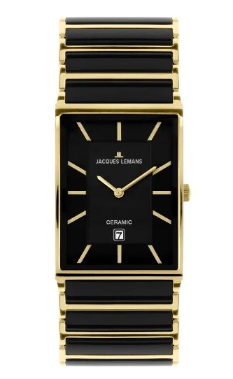 Jacques Lemans Armbanduhr York 1-1593.1G Edelstahl IP Gold Keramik schwarz