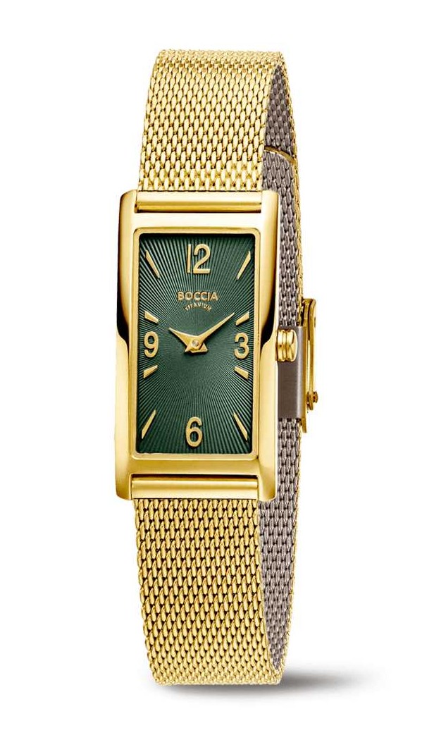 Boccia Damen Armbanduhr Style 3366-03 Titan mit Edelstahlmilanaiseband Gelbgold IP