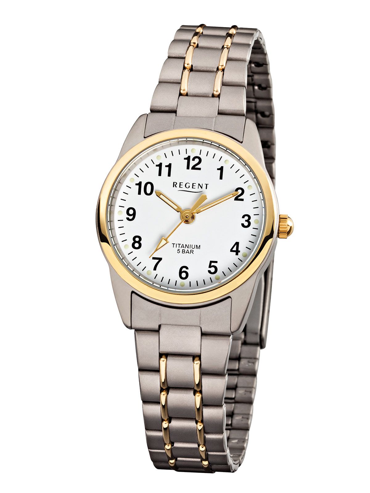 Regent  Damen Armbanduhr F-428 Titan Gold IP