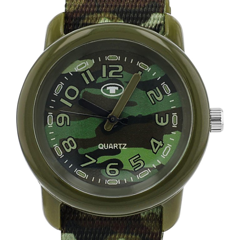 Tom Tailor Kinder Armbanduhr 2100711 Textilband Camouflage grün
