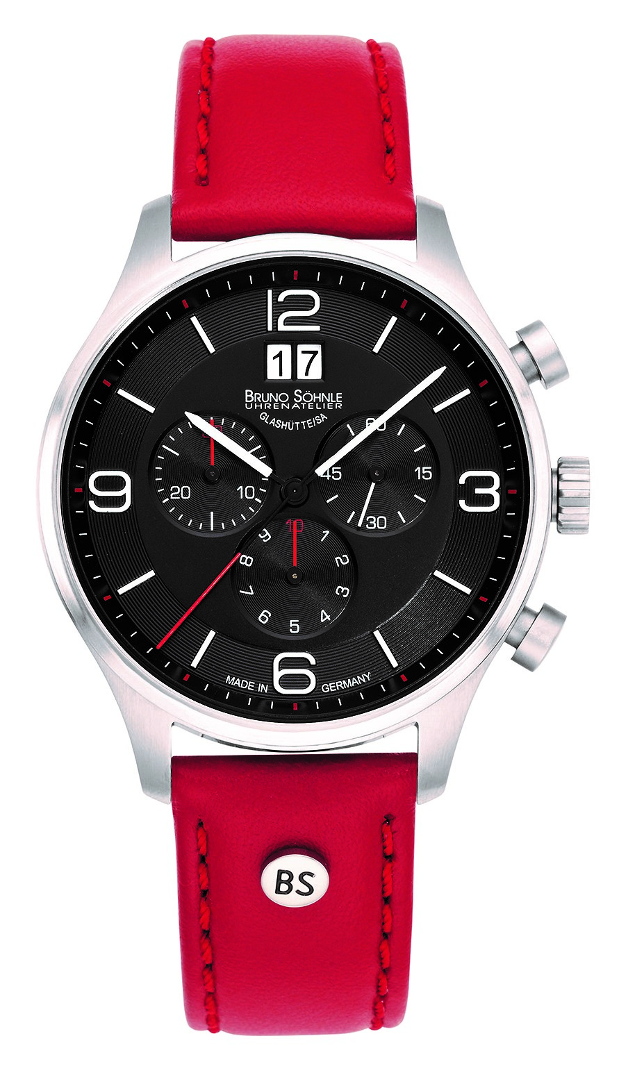 Bruno Söhnle Herren Armbanduhr Padua 17-13196-723 Chronograph Edelstahl Lederband rot