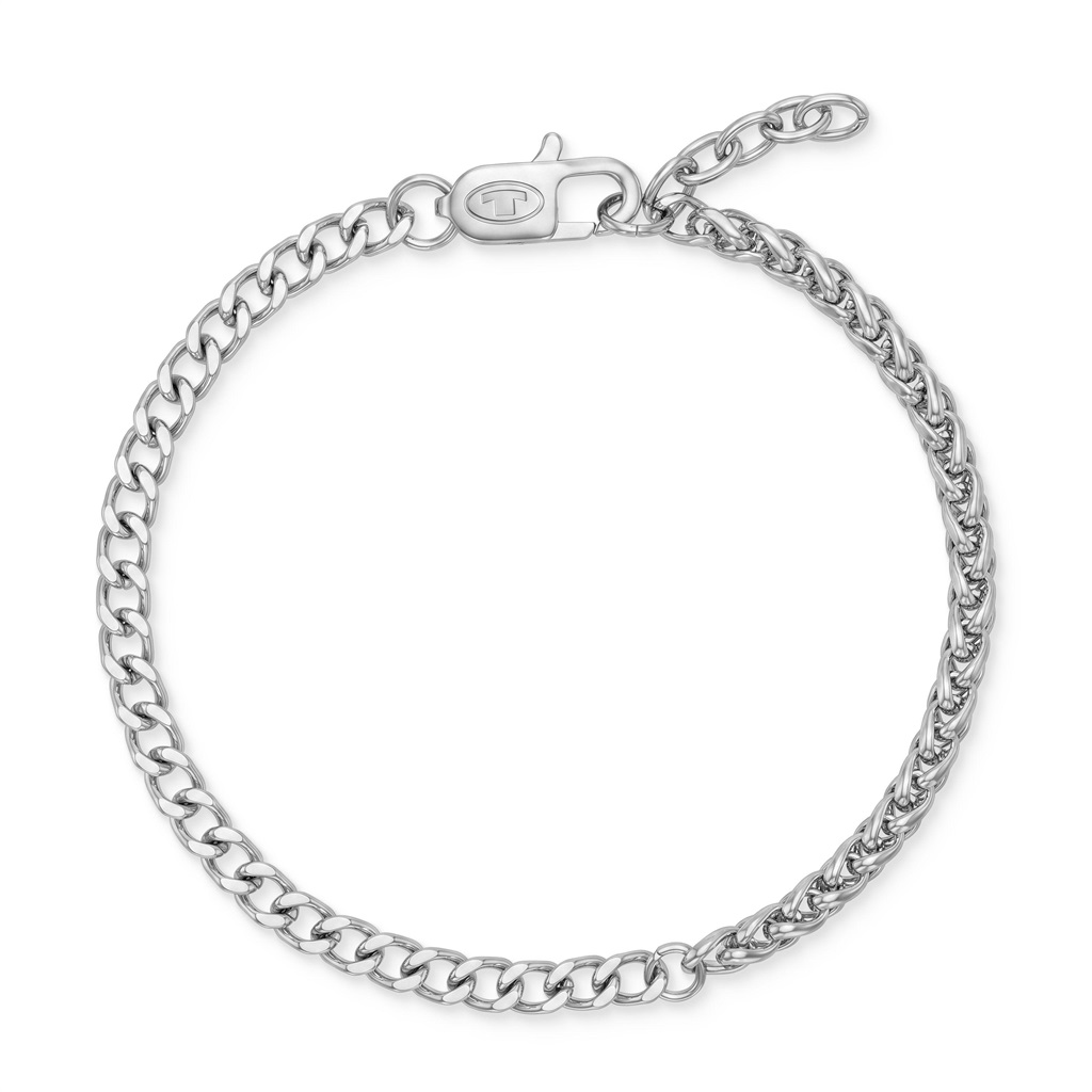 Tom Tailor Herren Armband 2101847 Edelstahl mit Flachpanzer- und Zopfgliederung 