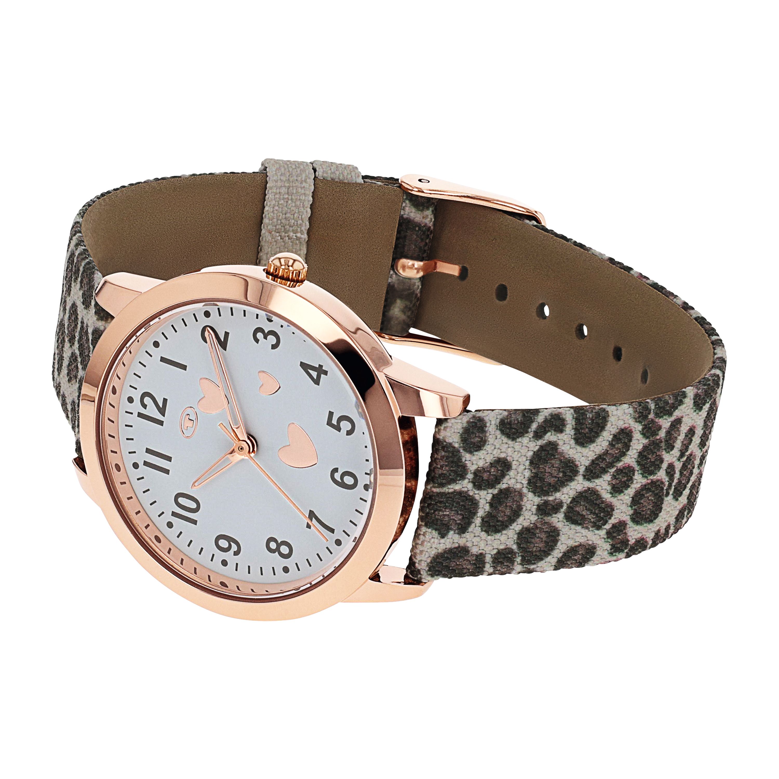 Tom Tailor Mädchen Armbanduhr 2100730 Textilband Leoparden-Print