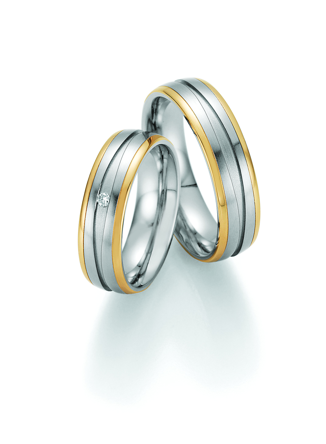 Eheringe Trauringe White Style Steel and Gold 585 Brilliant 88-01830 / 88-01840