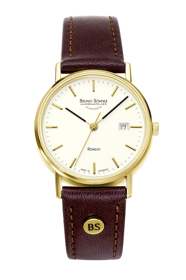 Bruno Söhnle Damen Armbanduhr Rondo 17-33106-241 Edelstahl gold IP Lederband braun