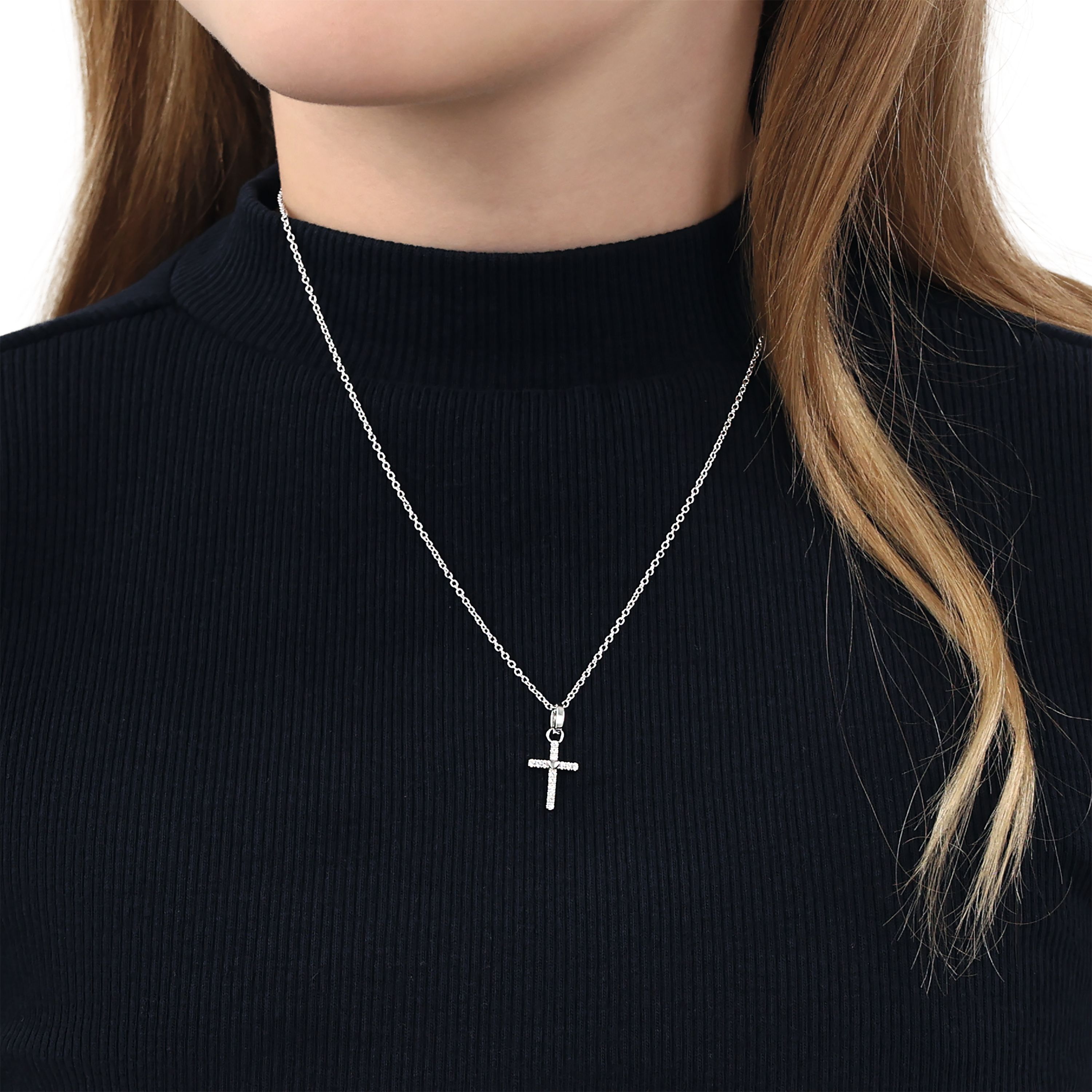 Tom Tailor Mädchen Halskette Kreuz 2101383 Silber 925 synth. Zirkonia