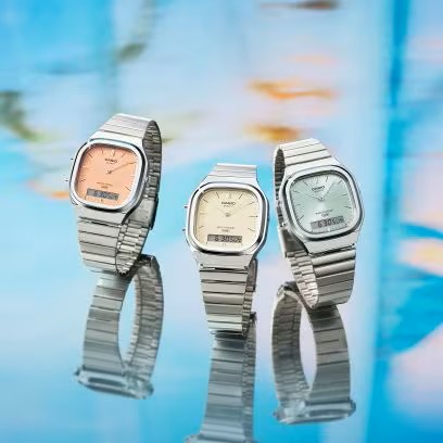 Casio Armbanduhr Vintage AQ-240E-7A2EF analog-digital cremefarbig
