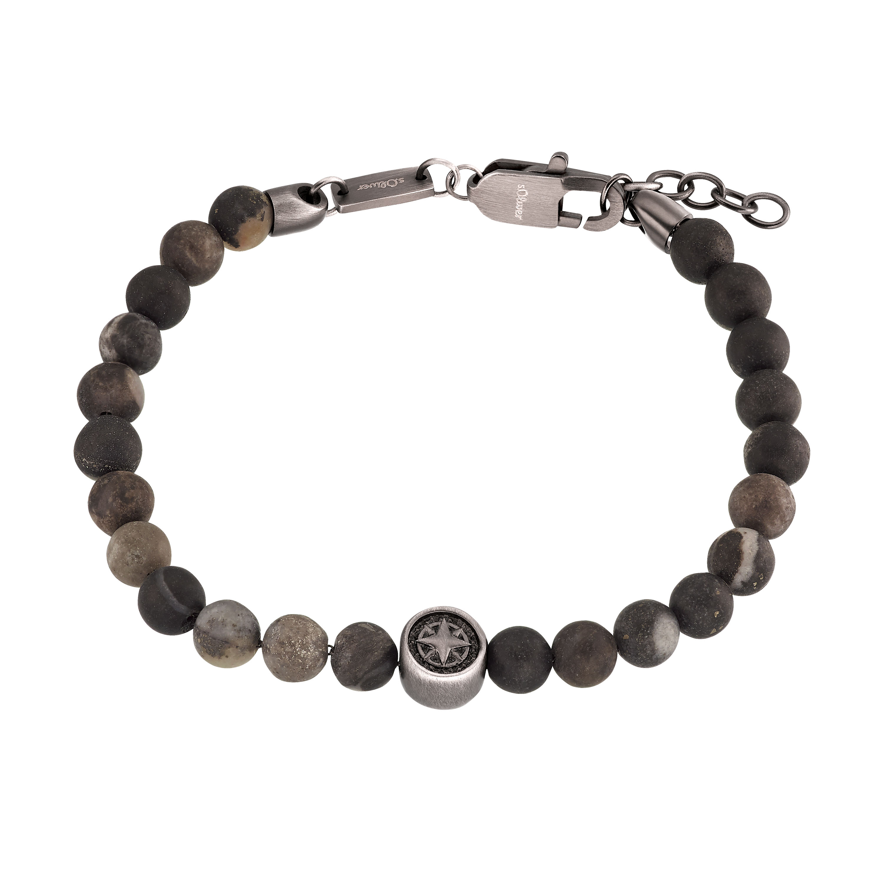 s.Oliver Herren Armband 2034934 Edelstahl IP Gun mit Jaspis-Kugeln grau