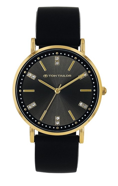 Tom Tailor Damen Armbanduhr 2100501 Gelbgold IP Silikonband schwarz