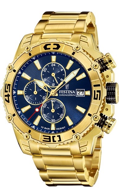 Festina Herren Armbanduhr Prestige F20492/2 Chronograph Edelstahl gelbgold IP