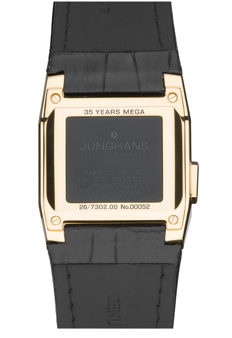 Junghans Herren Armbanduhr 026/7302.00 Mega 1000 Edelstahl Gelbgold PVD mit Lederband limited Edition