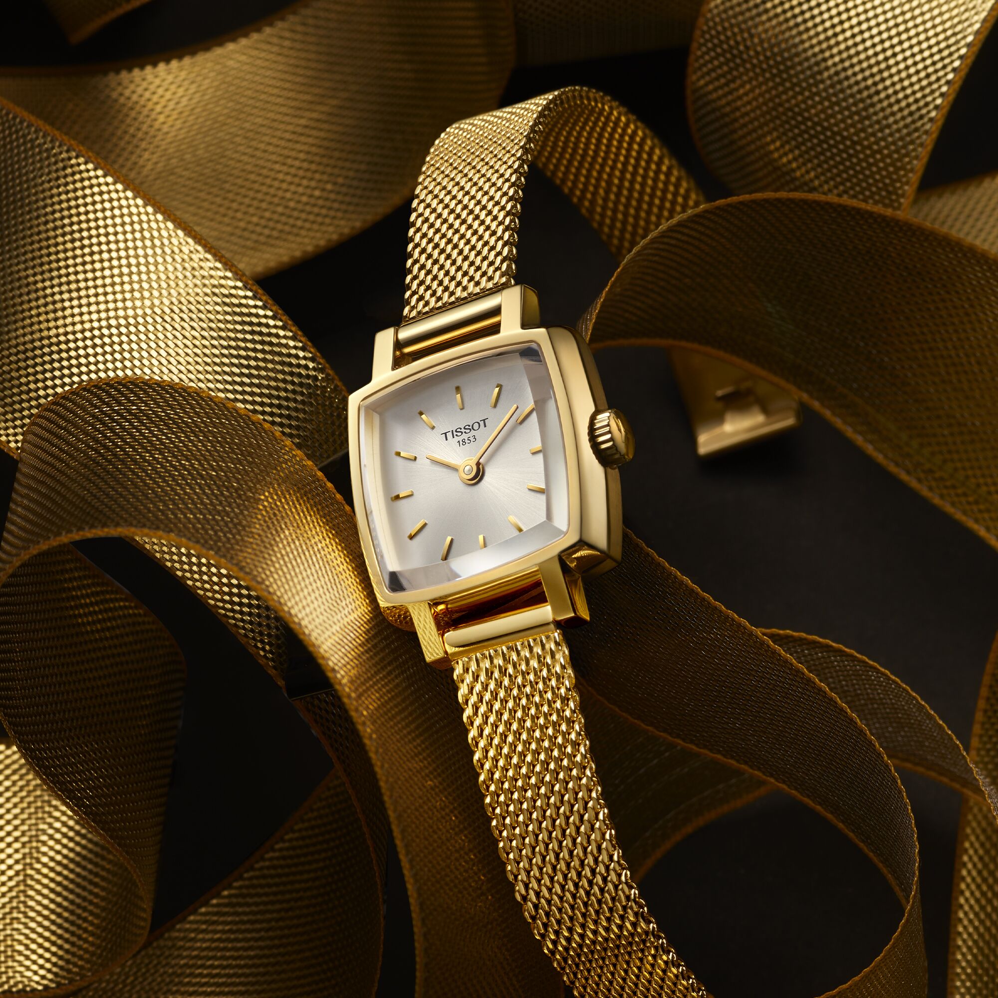 Tissot Damen Armbanduhr T058.109.33.031.00 Lovely Square 20x20mm Edelstahl Goldfarbig PVD