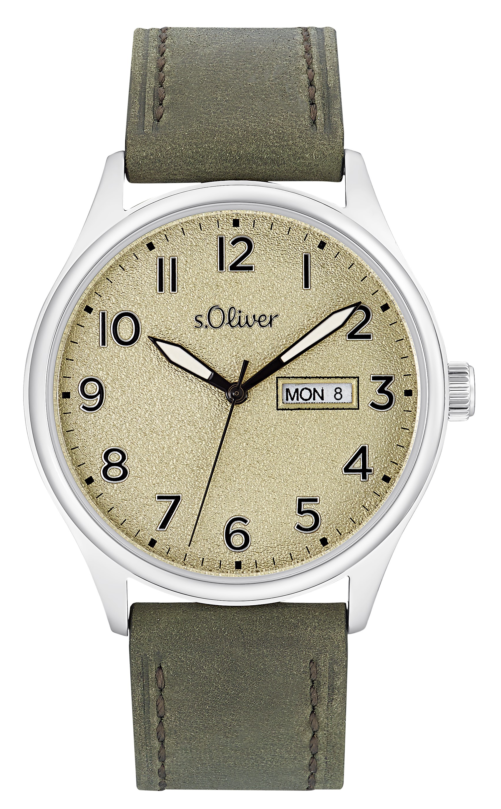 s.Oliver Herren Armbanduhr 2033480 Edelstahl Leder grün