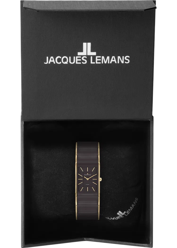 Jacques Lemans Damen Armbanduhr Dublin 1-2214G Edelstahl IP Gold Keramik braun