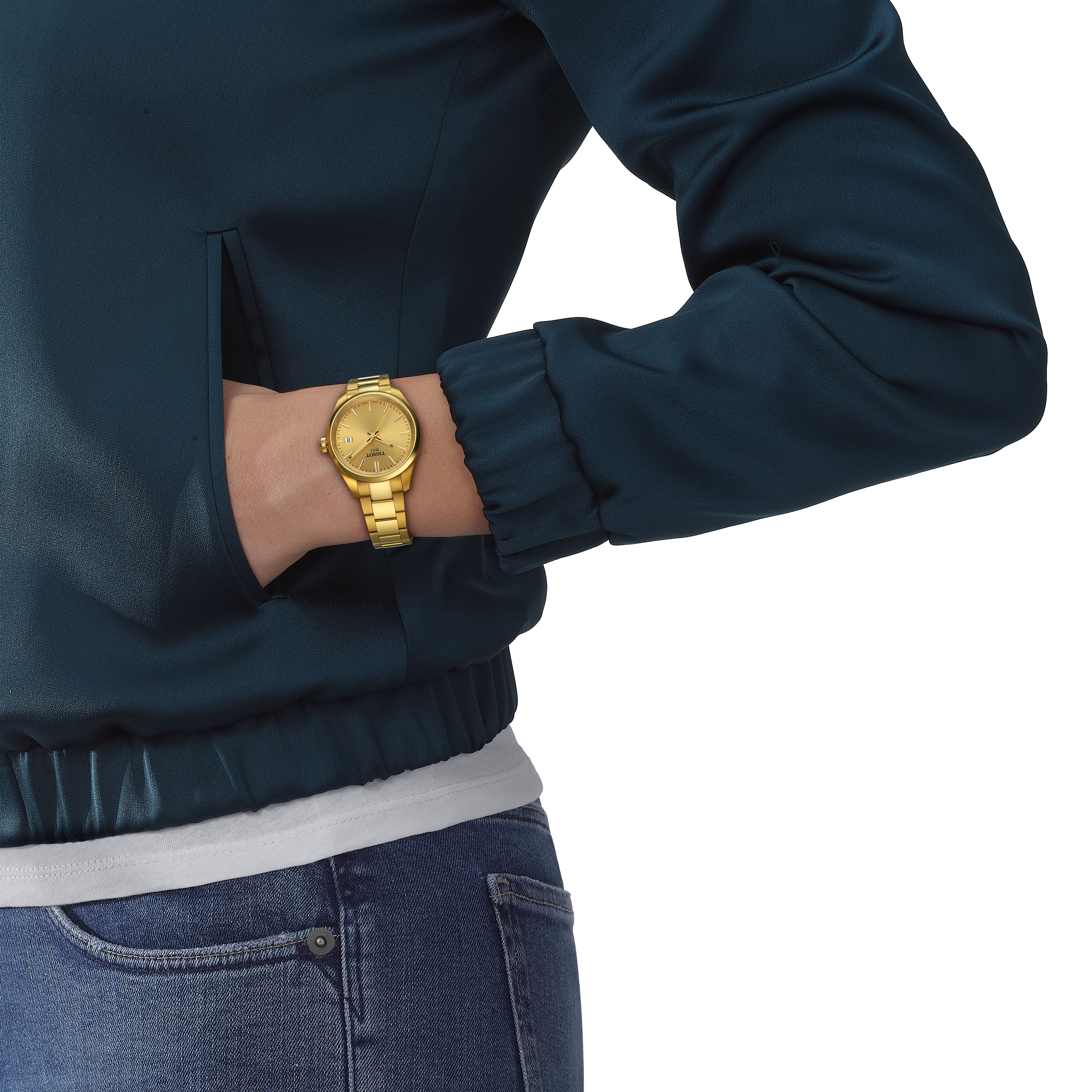Tissot Armbanduhr T150.210.33.021.00 PR 100 34mm Edelstahl mit goldfarbiger PVD-Beschichtung