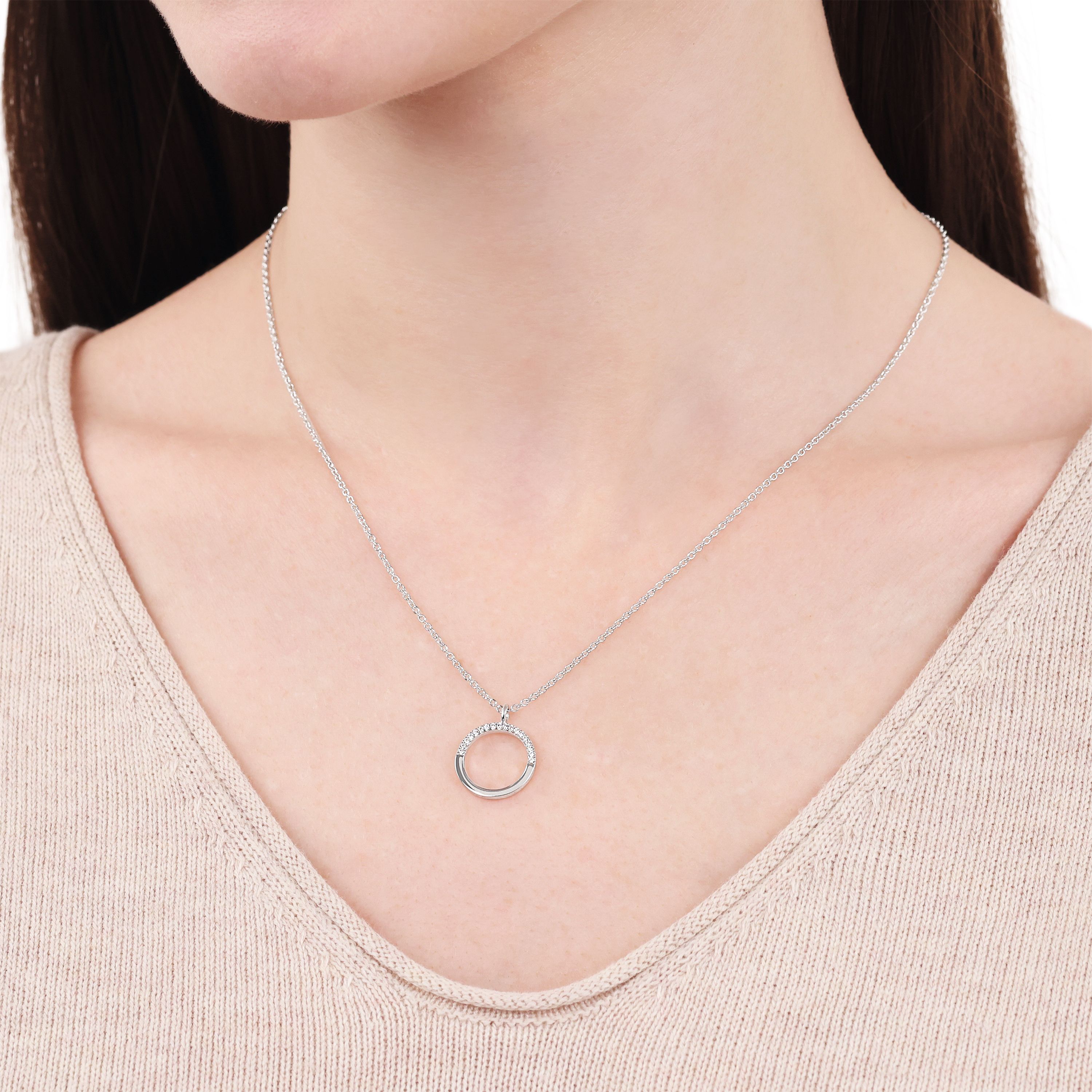Tom Tailor Damen Halskette 2101279 mit Anhänger Kreis Silber 925 synth. Zirkonia