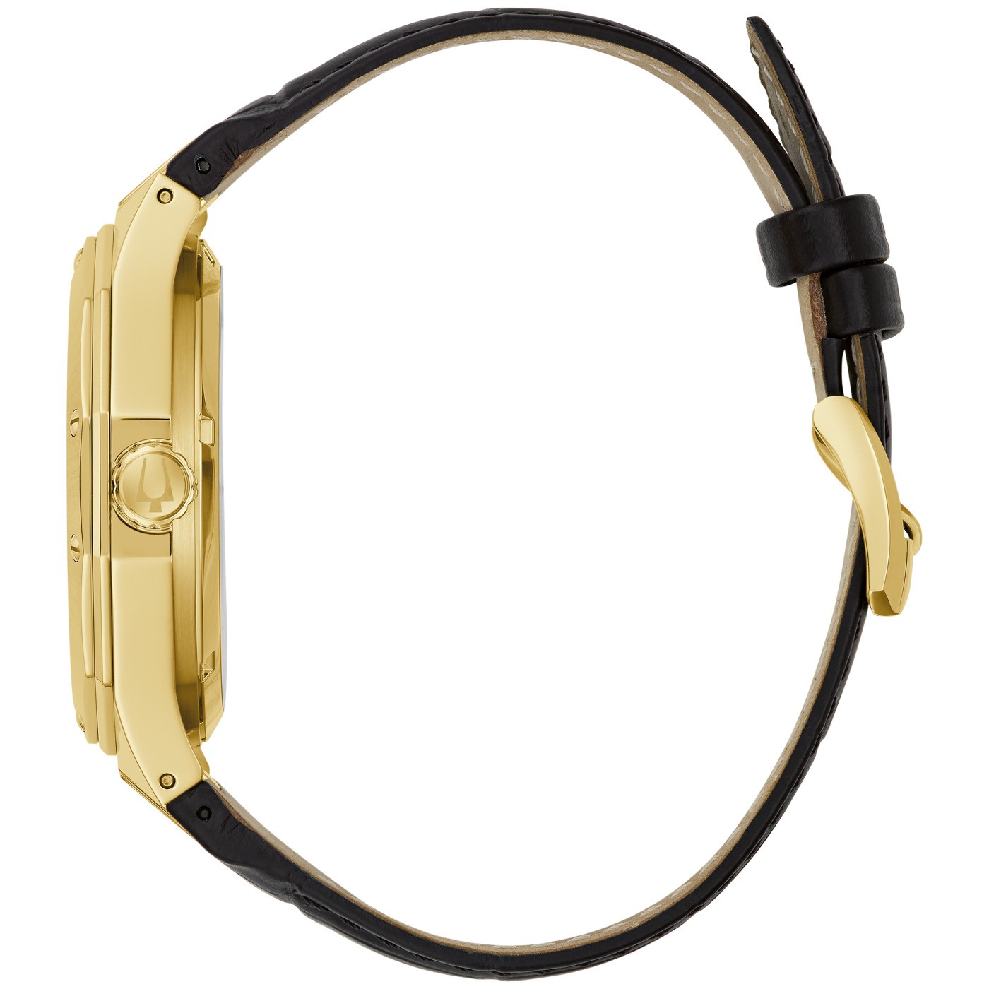 Bulova Herren Armbanduhr Misc Classic 97A206 Automatik Goldplattiert mit Lederband Schwarz