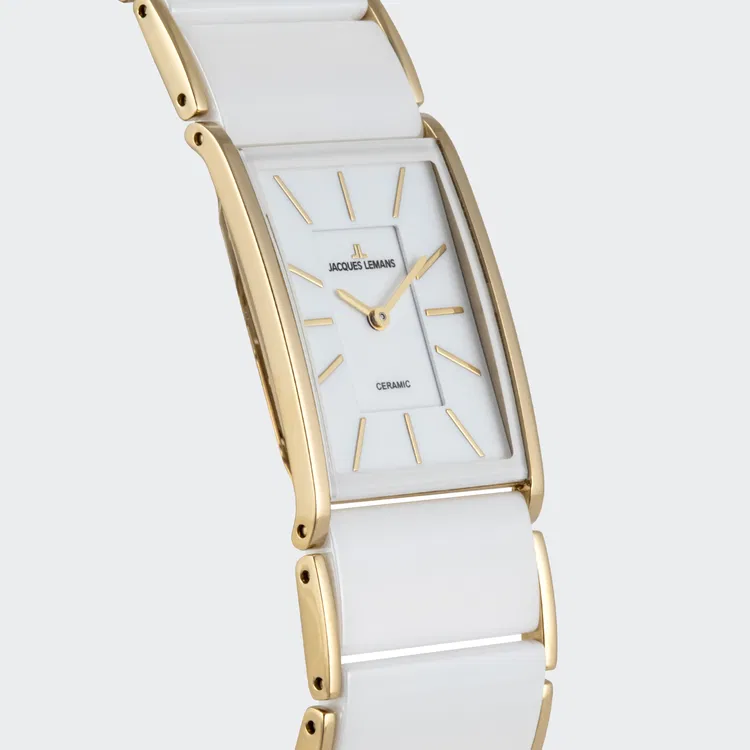 Jacques Lemans Damen Armbanduhr Dublin 1-2214D Edelstahl IP Gold Keramik weiß