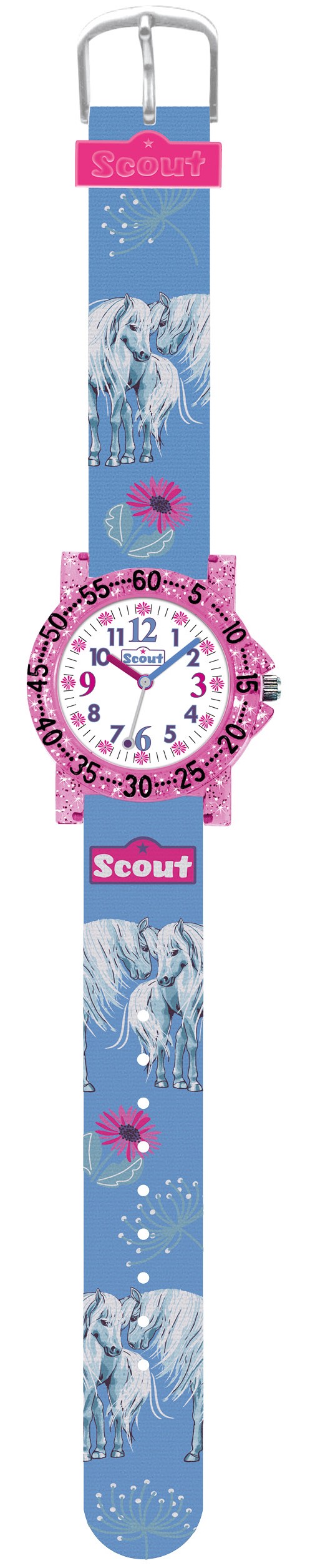 Scout Kinder Armbanduhr 280375027 The IT-Collection Glitter Pferde Blumen