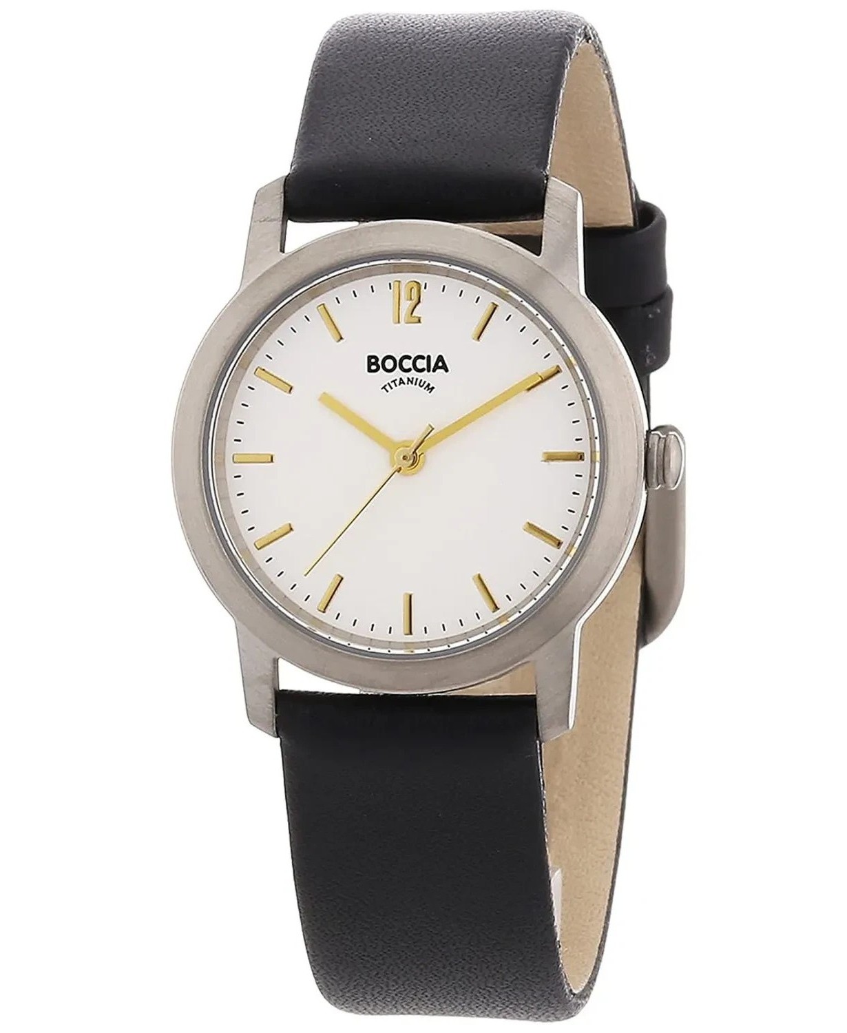 Boccia Damen Armbanduhr Classic 3291-02 Reintitan mit Lederband schwarz