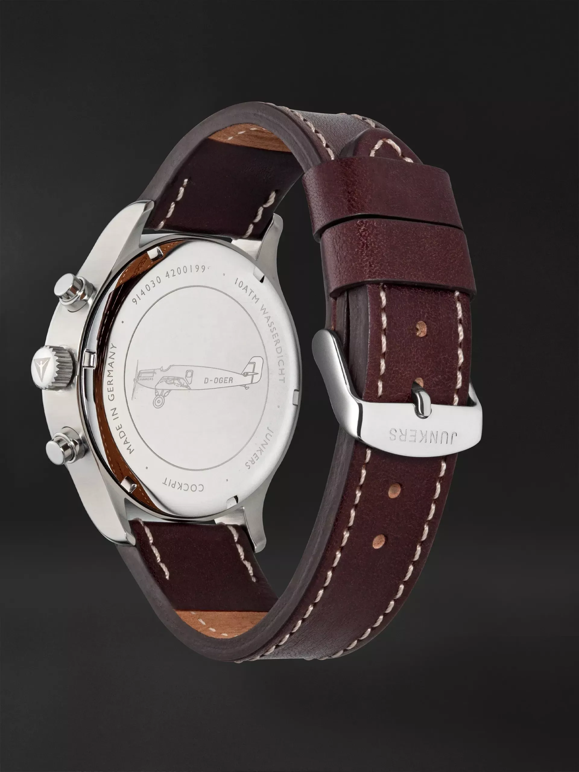 Junkers Herren Armbanduhr Cockpit 9.14.03.12 Chronograph Lederband braun