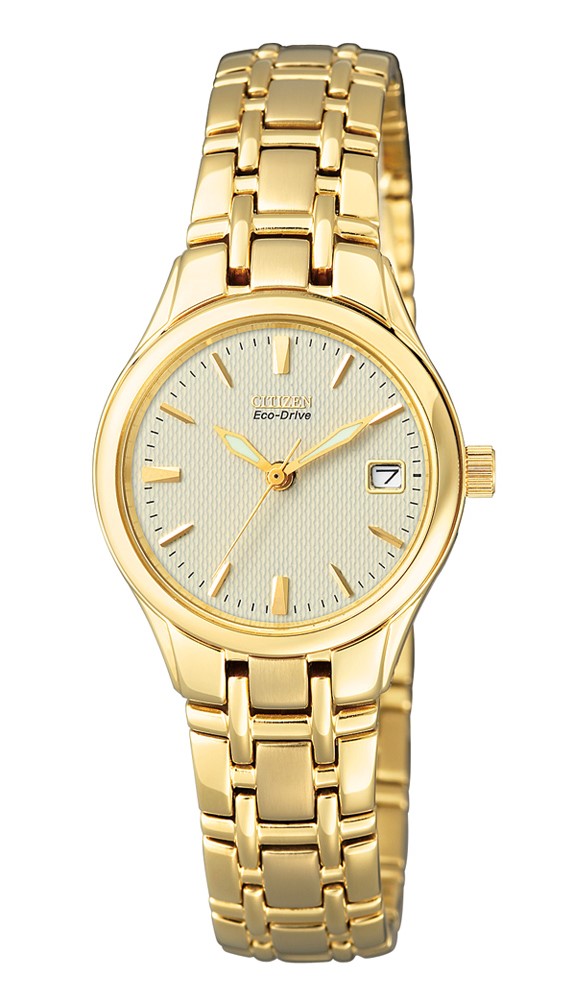 Citizen Damen Armbanduhr EW1262-55P Eco Drive Elegance Edelstahl Goldplattiert