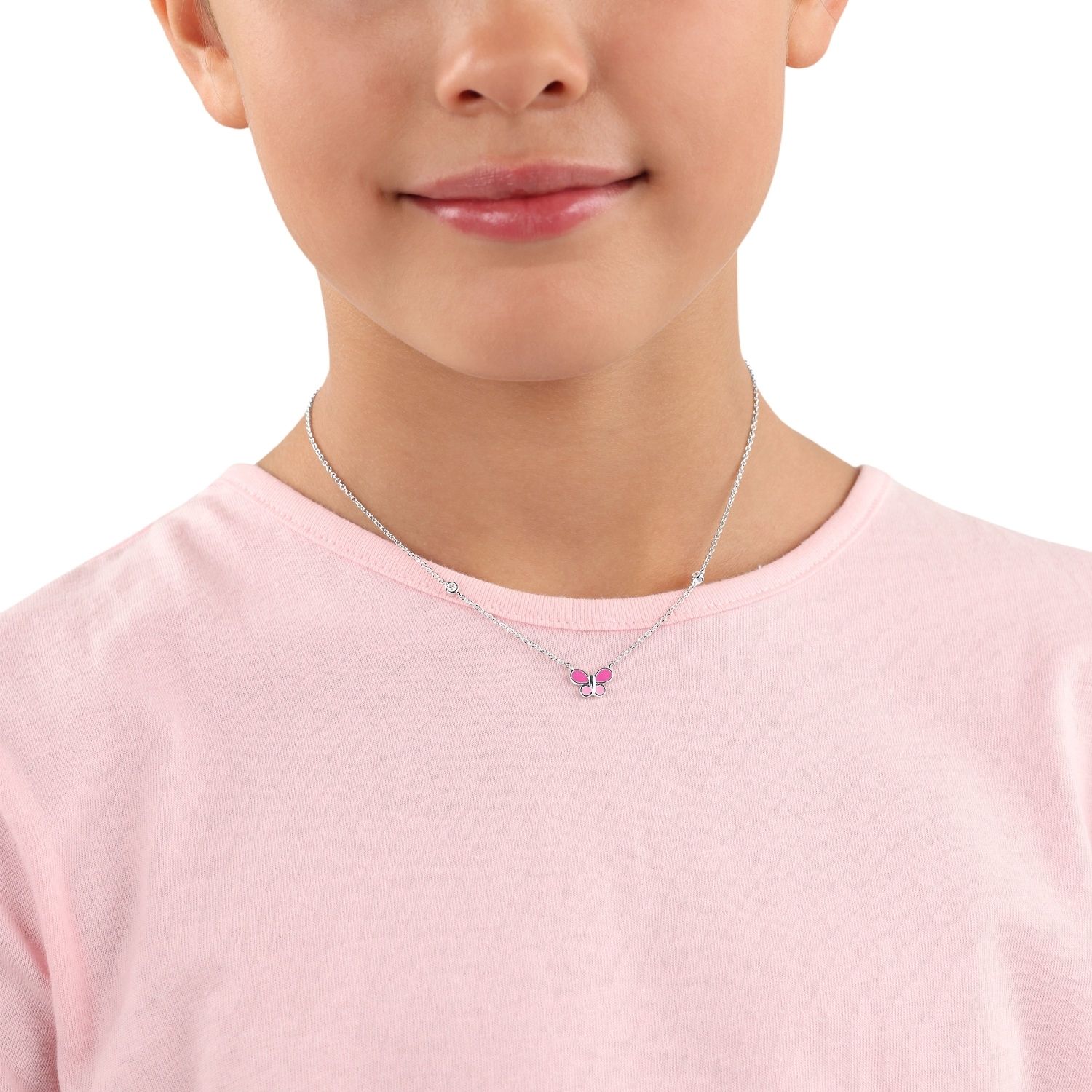Lillifee Mädchen Halskette 2037948 Silber 925 Anhänger Schmetterling Emaille rosa pink Zirkonia
