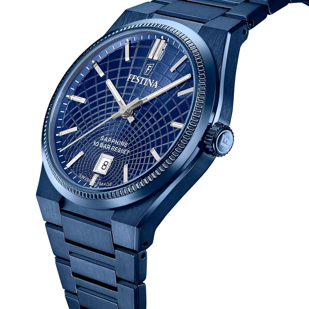 Festina Herren Armbanduhr "Swiss Made" Rivé F20078/1 Edelstahl dunkelblau IP