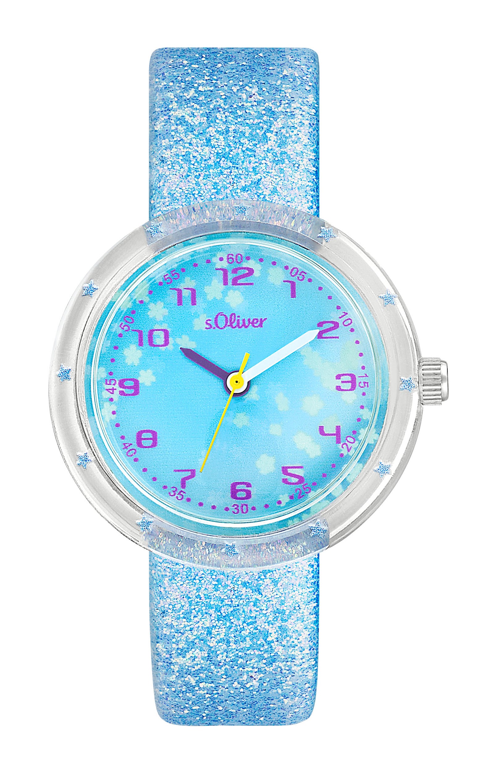 s.Oliver Mädchen Armbanduhr 2037720 Glitzerband hellblau