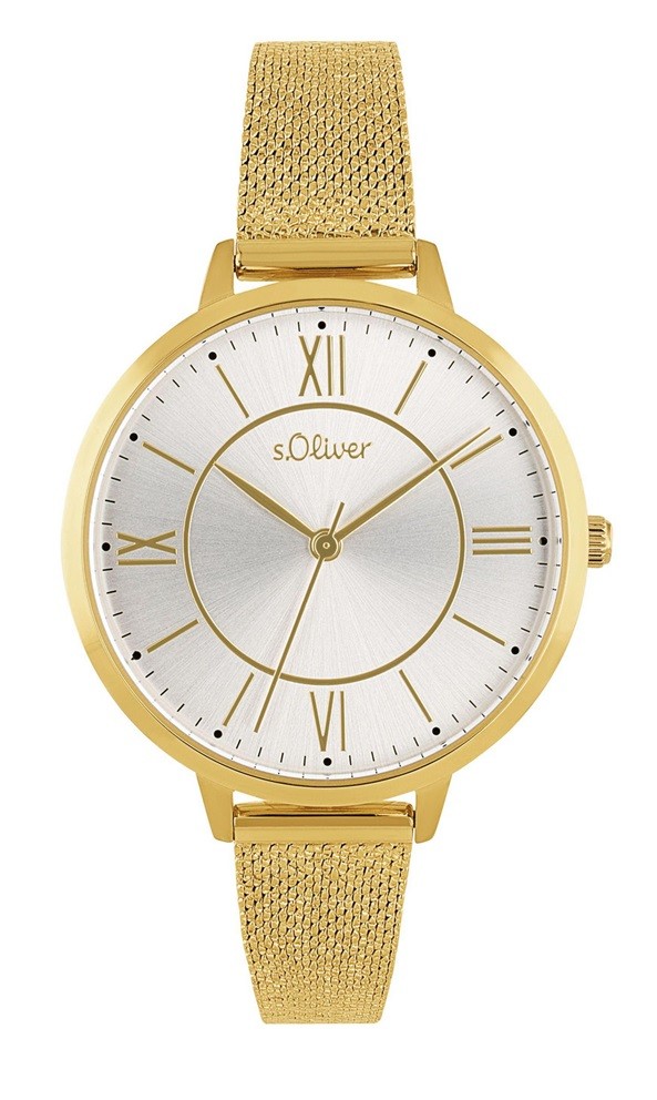 s.Oliver Damen Armbanduhr 2040108 Edelstahl Milanaiseband gelbgold IP