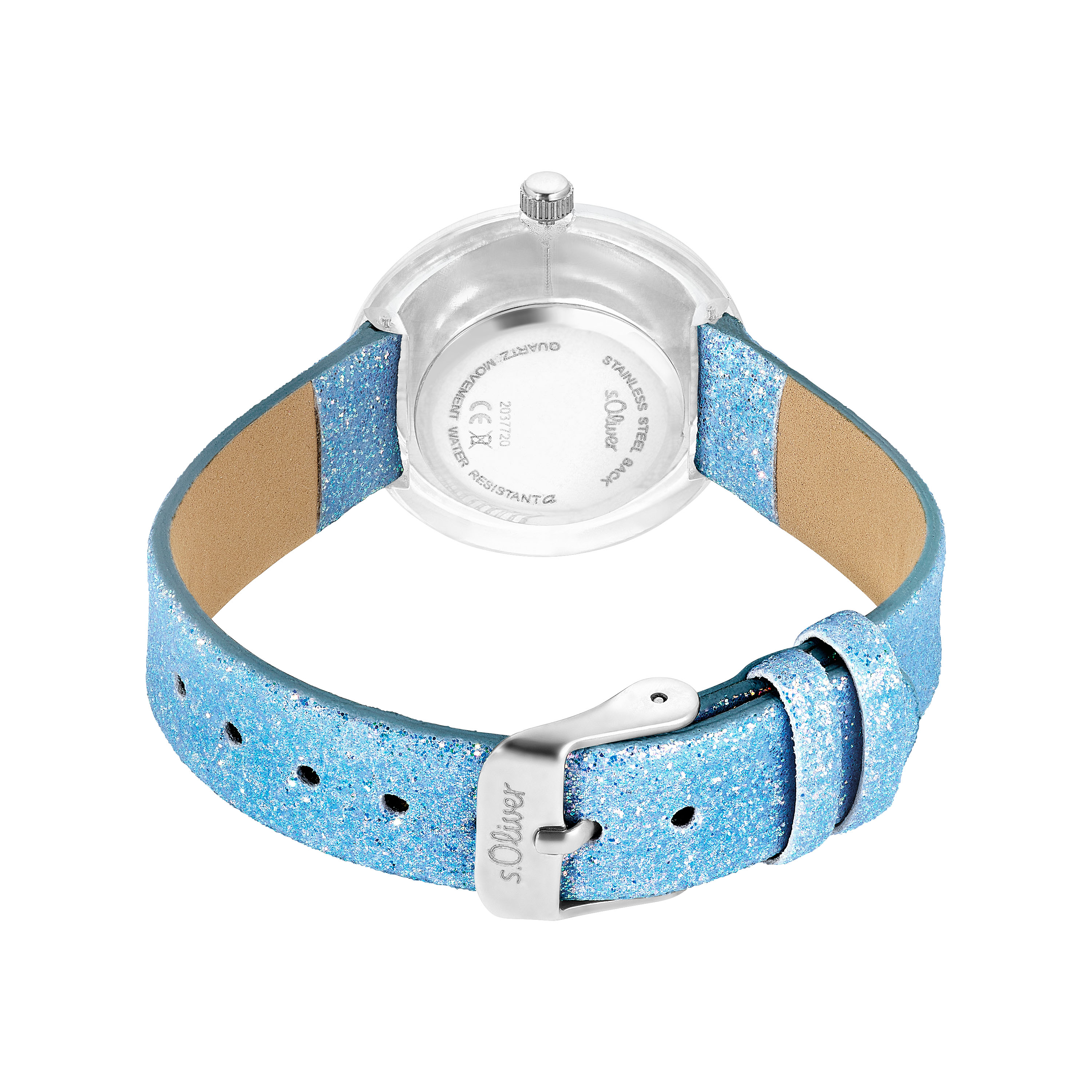 s.Oliver Mädchen Armbanduhr 2037720 Glitzerband hellblau