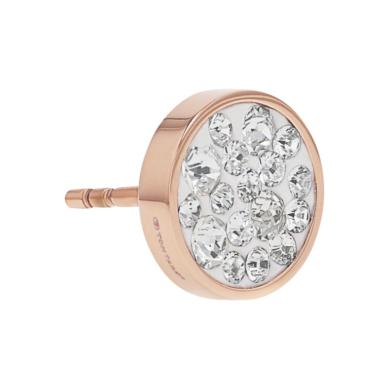 Tom Tailor Damen Ohrstecker 2100674 roségoldplattierter Edelstahl mit weißen synth. Kristallglas-Steinen 