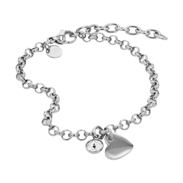 Tom Tailor Damen Armband 2100645 Edelstahl Erbsgliederung mit Anhänger Herz und synth. Zirkonia 