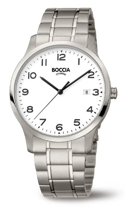 Boccia Herren Armbanduhr Classic 3620-01 Reintitan mit weißem Zifferblatt