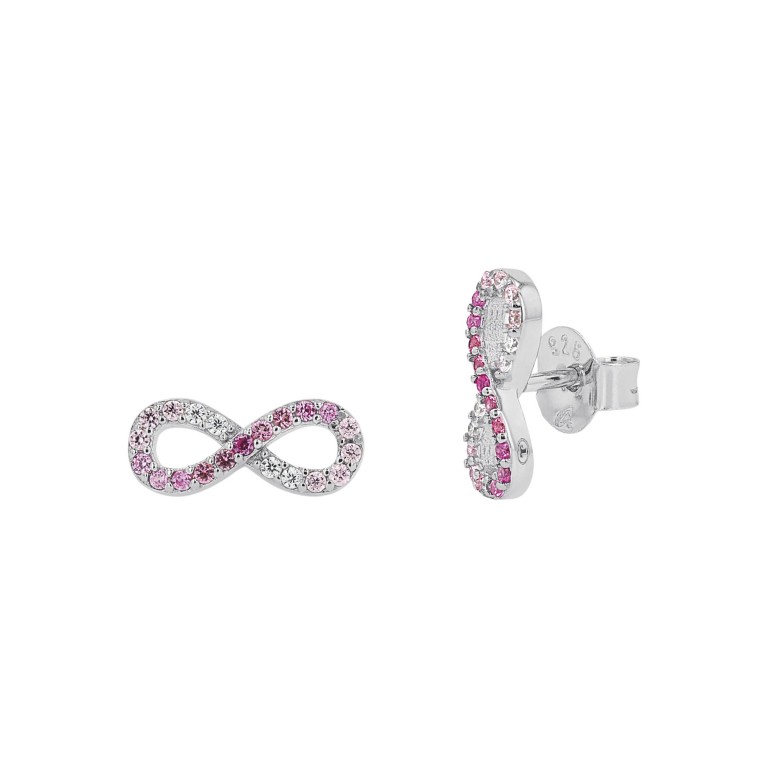 Tom Tailor Mädchen Ohrstecker 2100589 Silber 925 Infinity-Motiv mit synth. Zirkonia weiß und pink