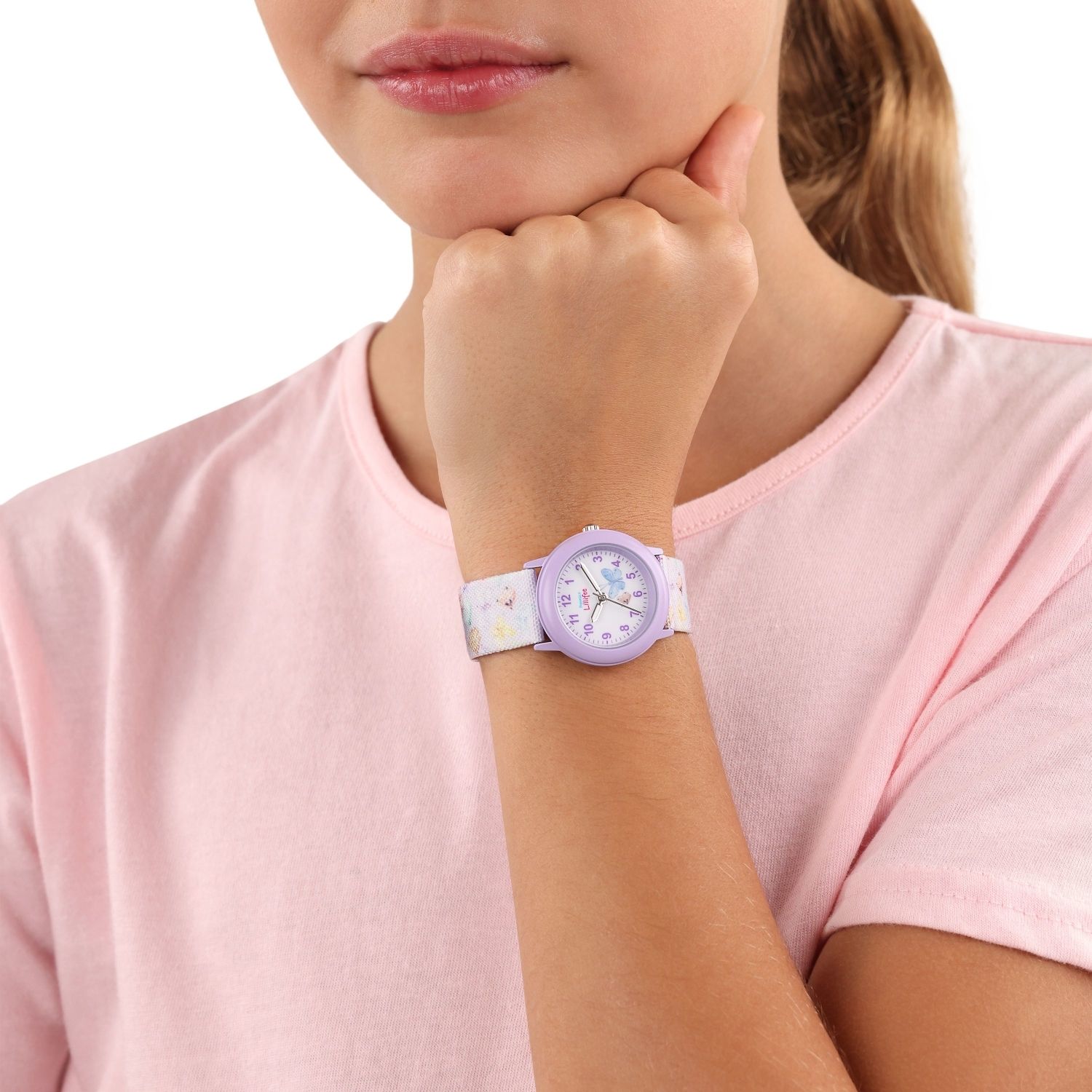 Prinzessin Lillifee Mädchen Armbanduhr 2037731 Textilband Schmetterlinge lila