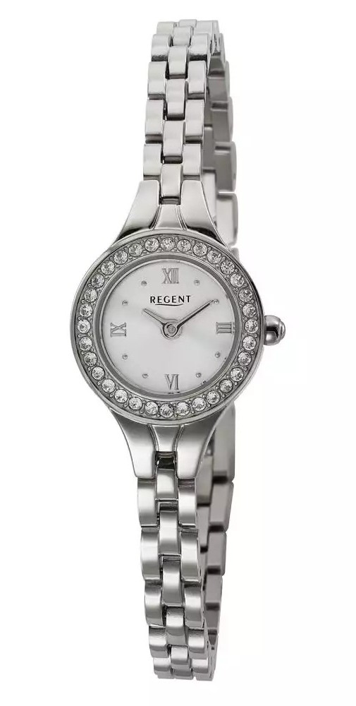 Regent Damen Armbanduhr F-1669 Edelstahl mit Glitzersteinchen