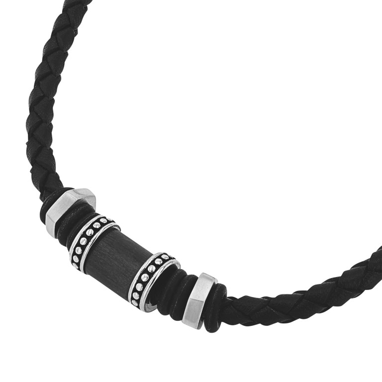 Tom Tailor Herren Halskette 2100700 Leder schwarz Edelstahl grau