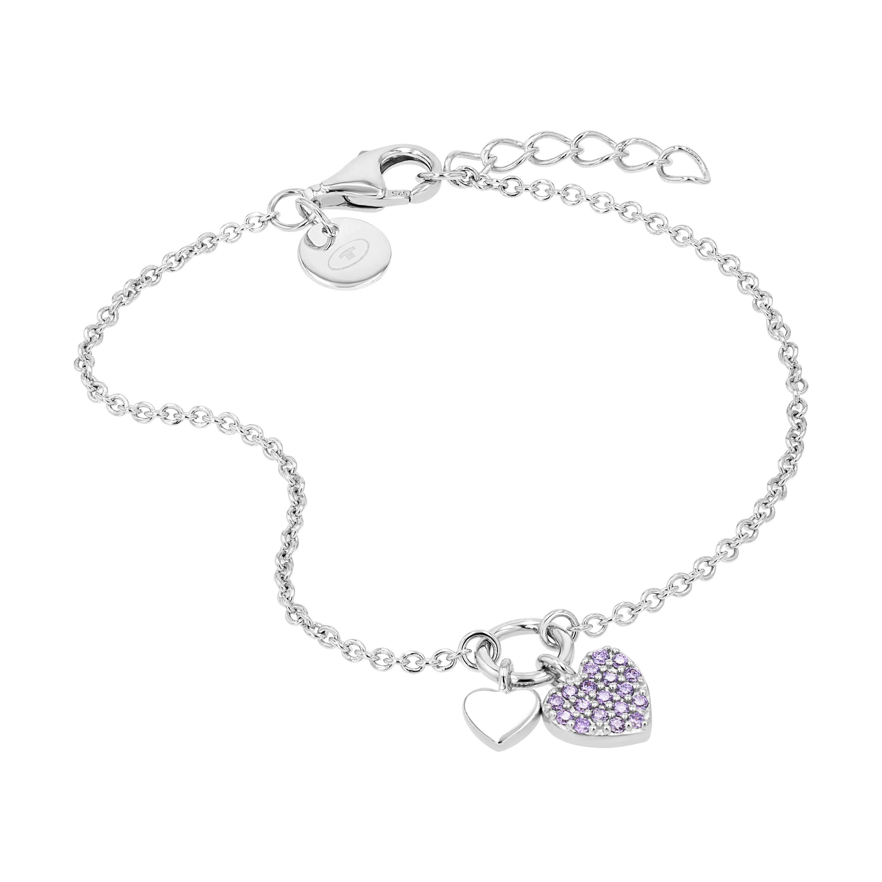 Tom Tailor Mädchen Armband 2101373 Herz Silber 925 synth. Zirkonia lila
