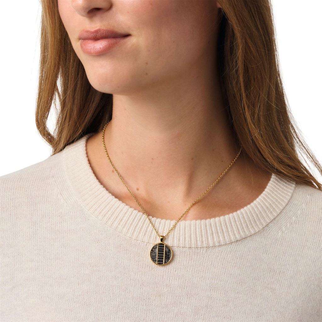 Tom Tailor Damen Halskette 2101835 Edelstahl goldplattiert mit rundem Anhänger Preciosa-Steine Schwarz