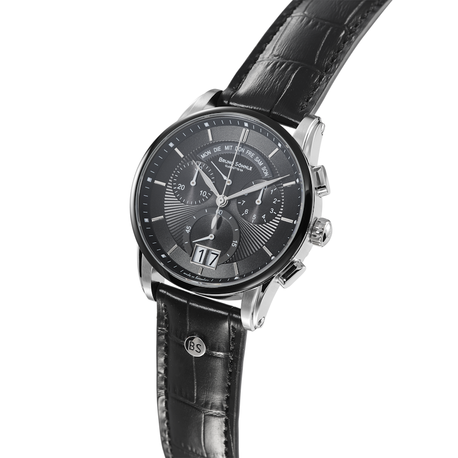 Bruno Söhnle Herren Armbanduhr Grandioso 17-73117-741 Chronograph Edelstahl Lederband schwarz