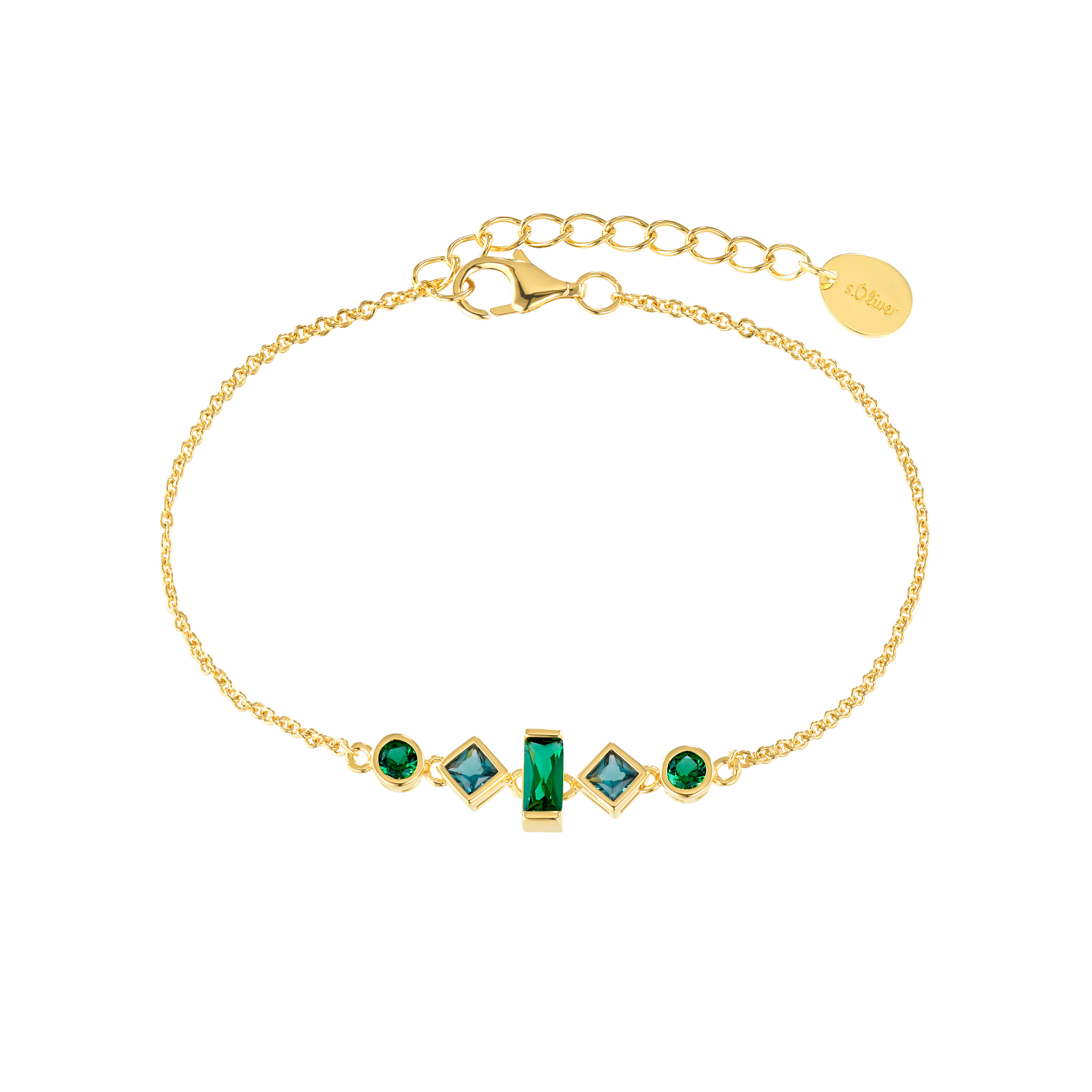 s.Oliver Damen Armband 2036882 Silber 925/- vergoldet synth. Zirkonia grün 