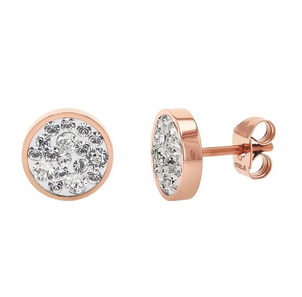 Tom Tailor Damen Ohrstecker 2100674 roségoldplattierter Edelstahl mit weißen synth. Kristallglas-Steinen 