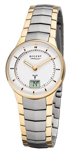 Regent Damen Armbanduhr FR-261 Funk Edelstahl bicolor