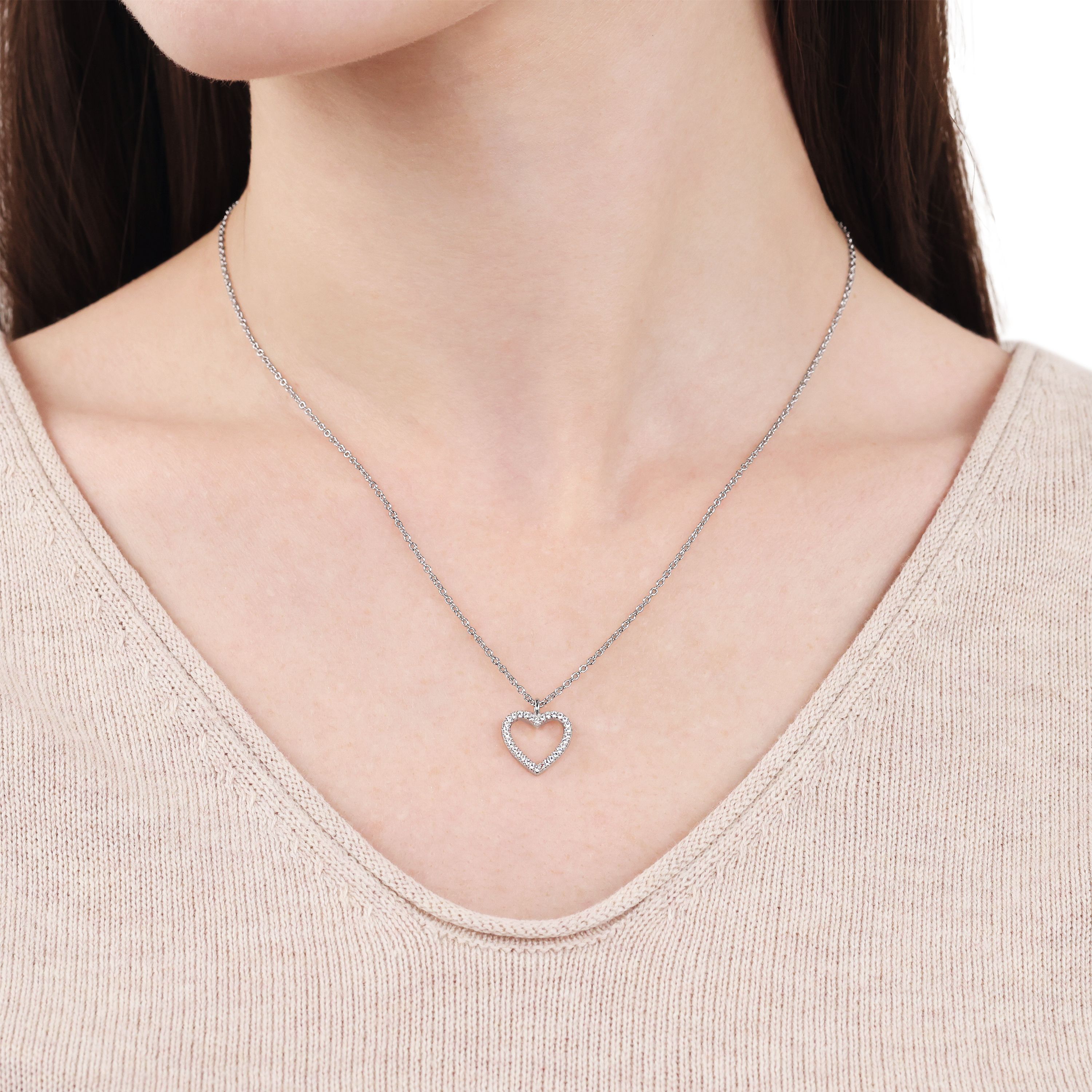 Tom Tailor Damen Halskette 2101258 mit Herz-Anhänger Silber 925 synth. Zirkonia