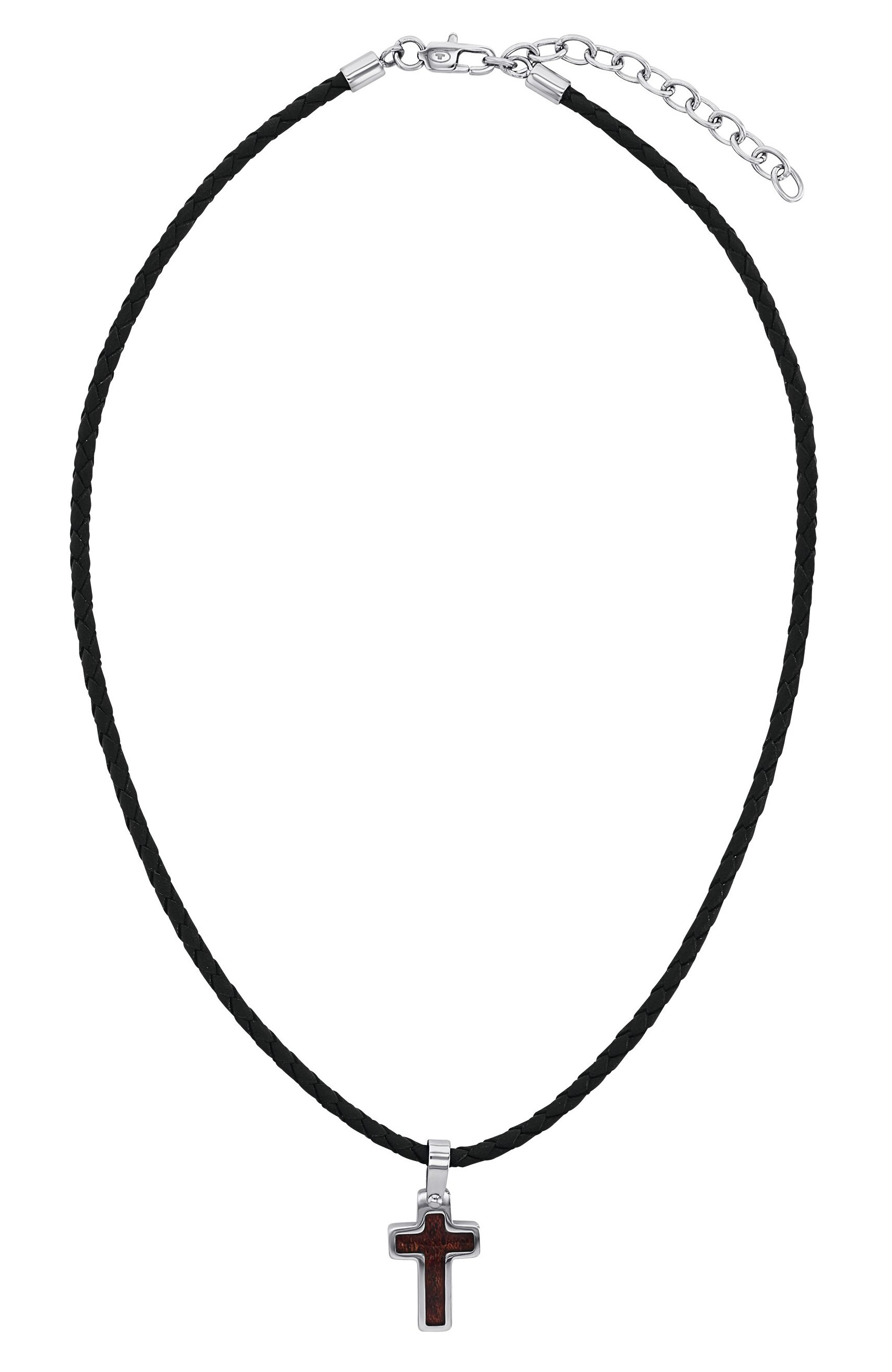Tom Tailor Jungen Halskette 2101425 Leder braun mit Kreuzanhänger Edelstahl